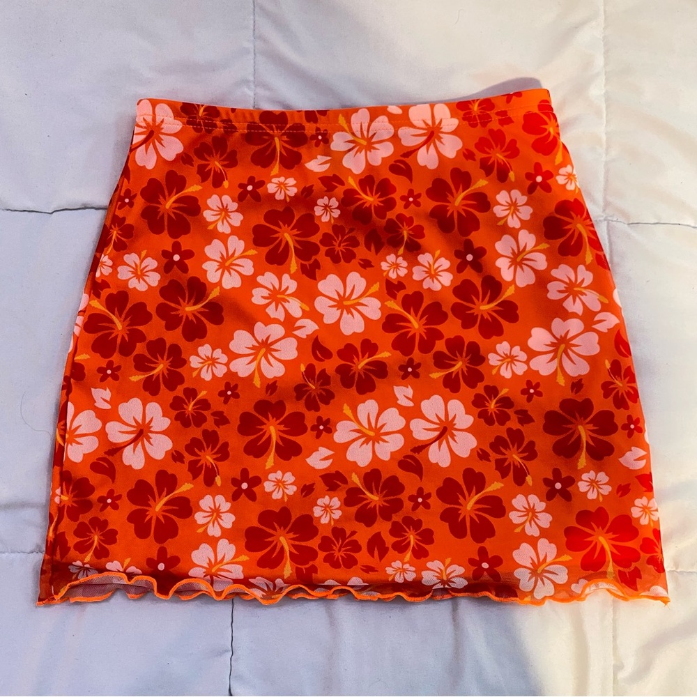 Orange Floral Mini Skirt